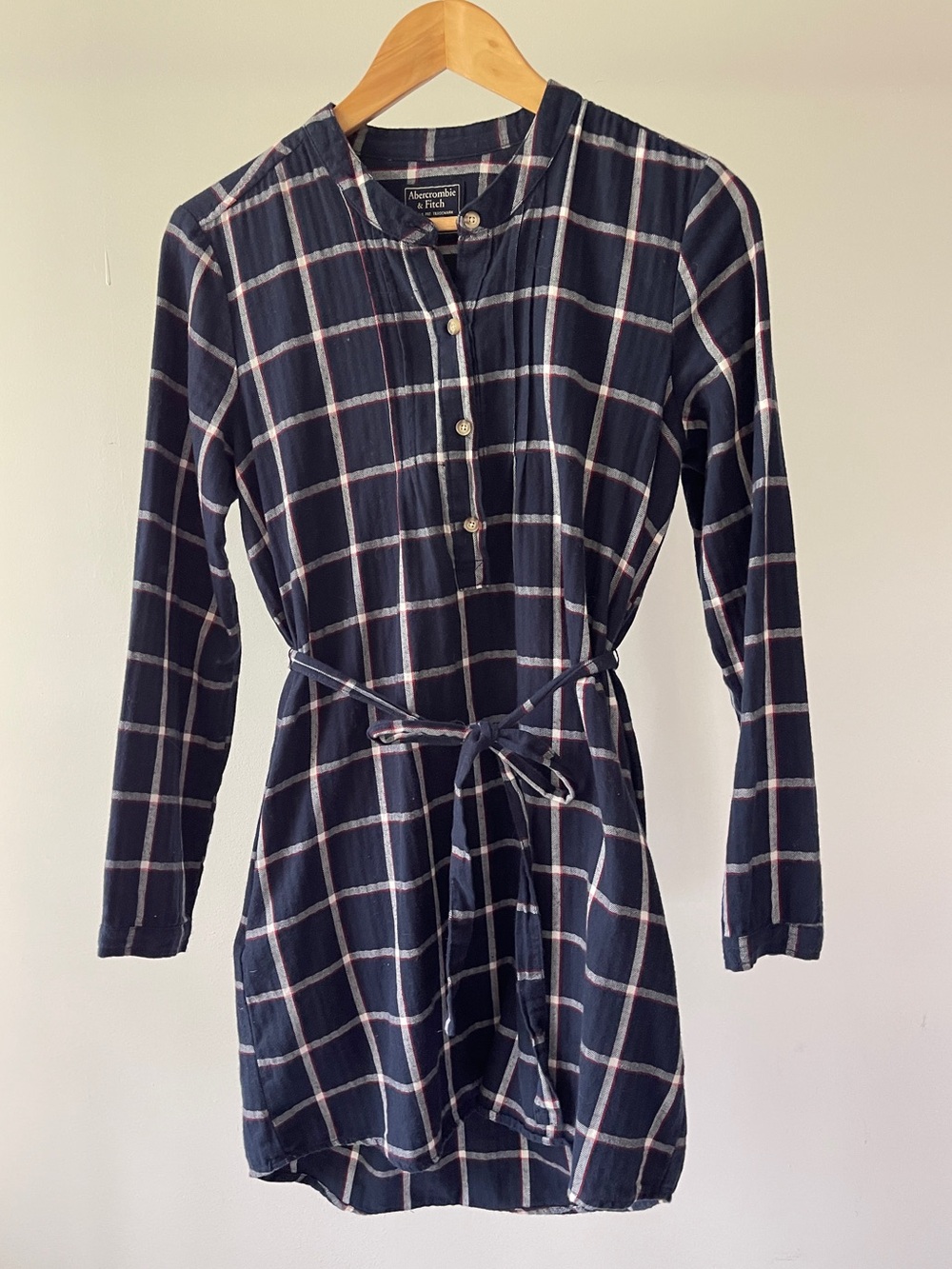Abercrombie & Fitch Navy Plaid Long-Sleeve Shirt Dress Size S